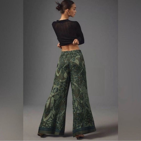 Farm Rio x Anthropologie Satin Printed Pants Wide Leg Pant SIZE S - Picture 2 of 6